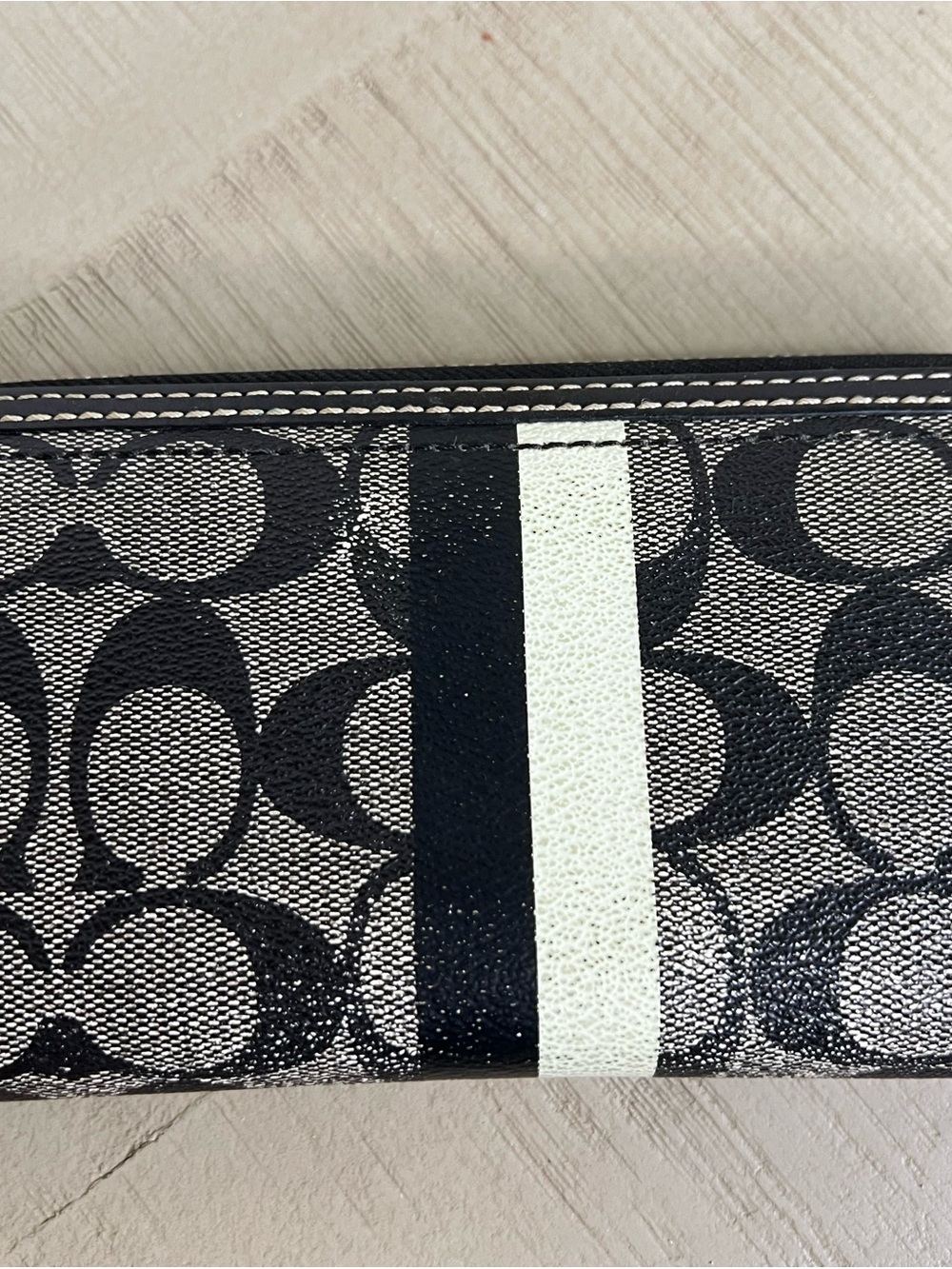 Coach Black and White Stripe Signature Wallet